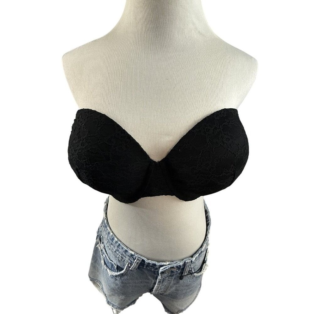 Victoria's Secret Strapless Bra Womens 38DD Black Lace Padded Underwire - Picture 8 of 9